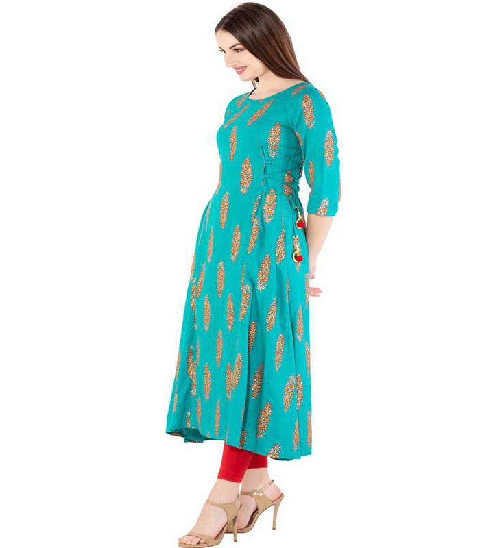 Creation Women Printed Rayon A-line Kurta - Image 3