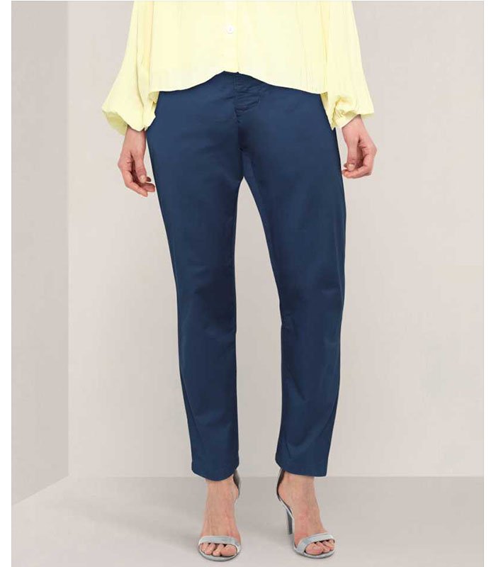 Regular Fit Women Blue Cotton Blend Trousers