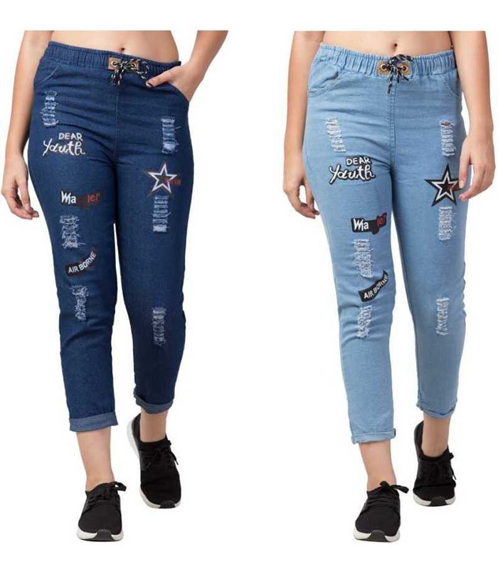Jogger Fit Women Light Blue, Dark Blue Jeans (Pack of 2)