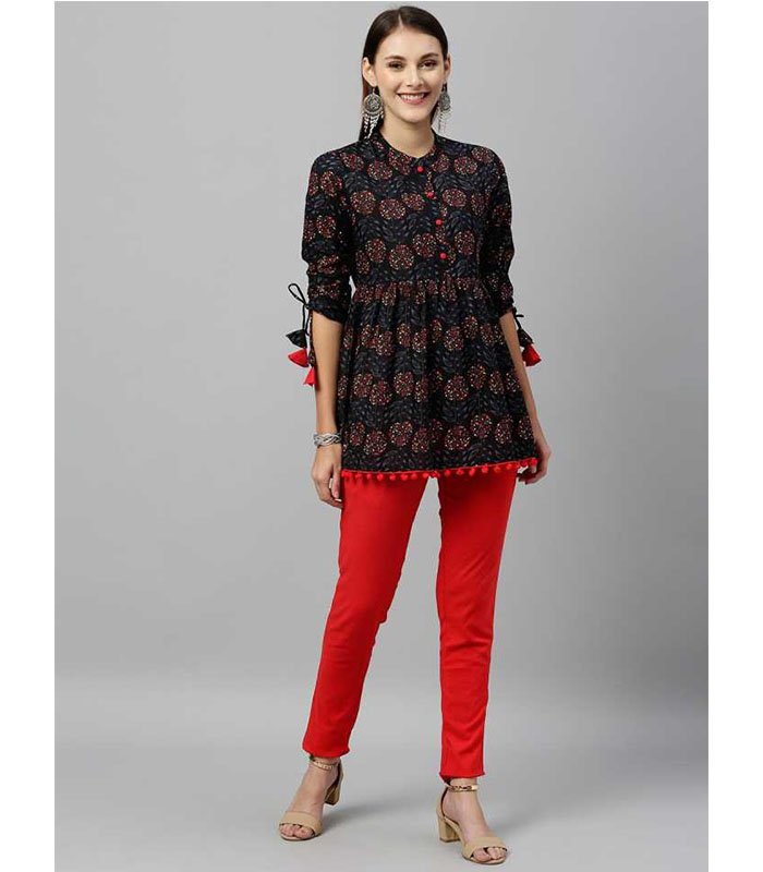 Party 3/4 Sleeve Floral Print Women Multicolor Top - Image 3