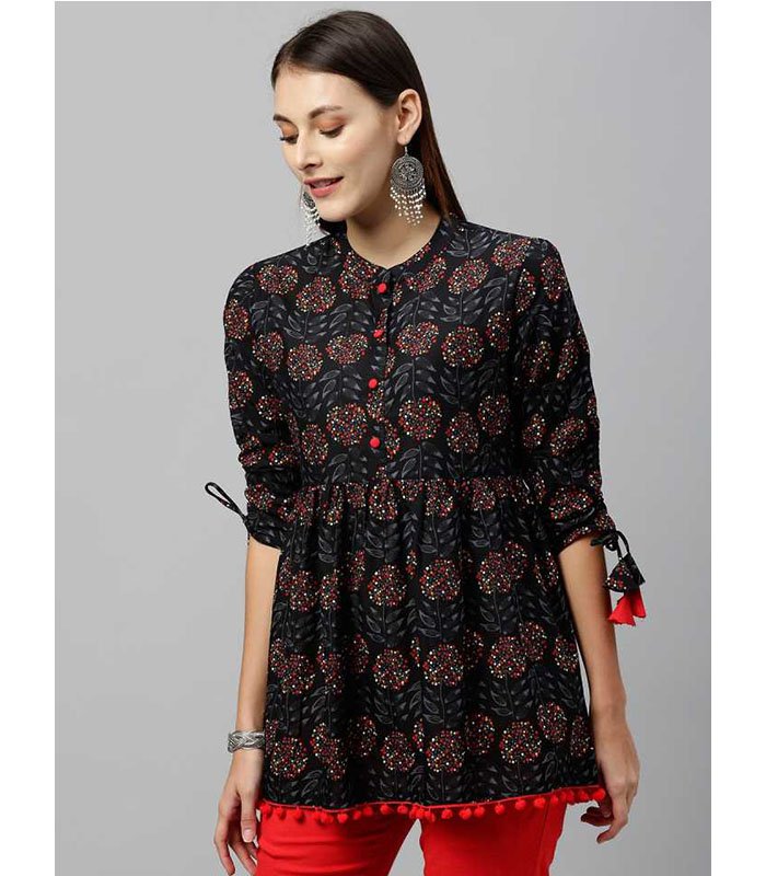 Party 3/4 Sleeve Floral Print Women Multicolor Top - Image 4