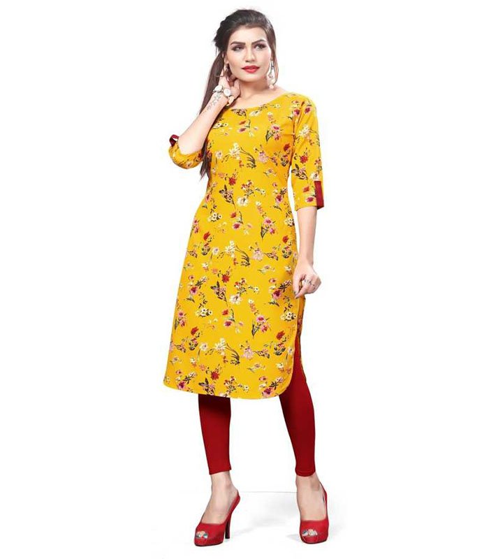 Dstudio Women Printed Crepe Straight Kurta (Yellow)