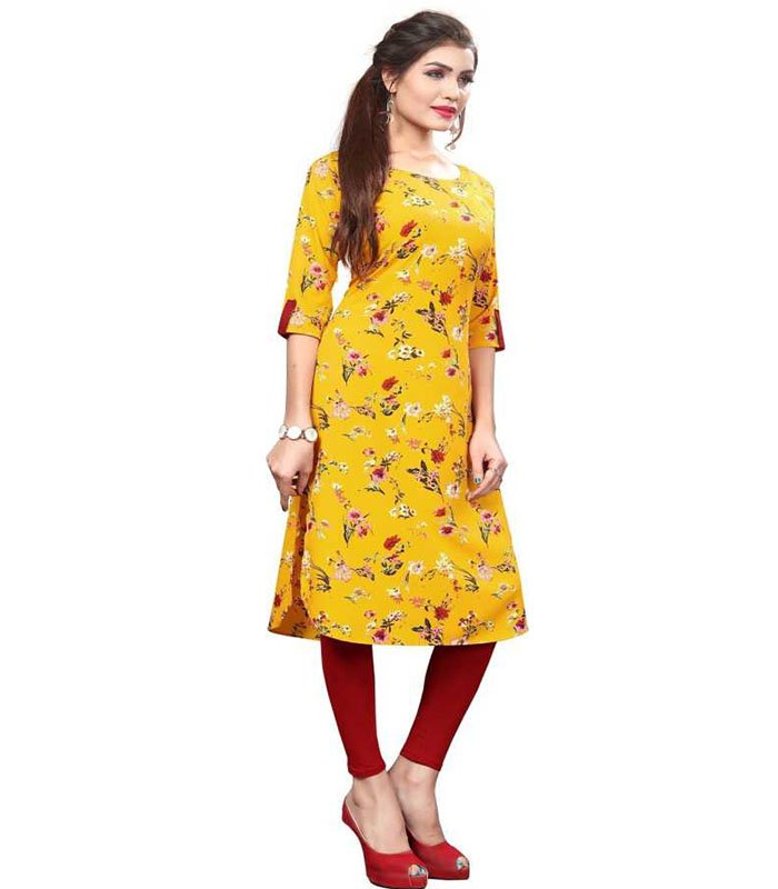 Dstudio Women Printed Crepe Straight Kurta (Yellow) - Image 3