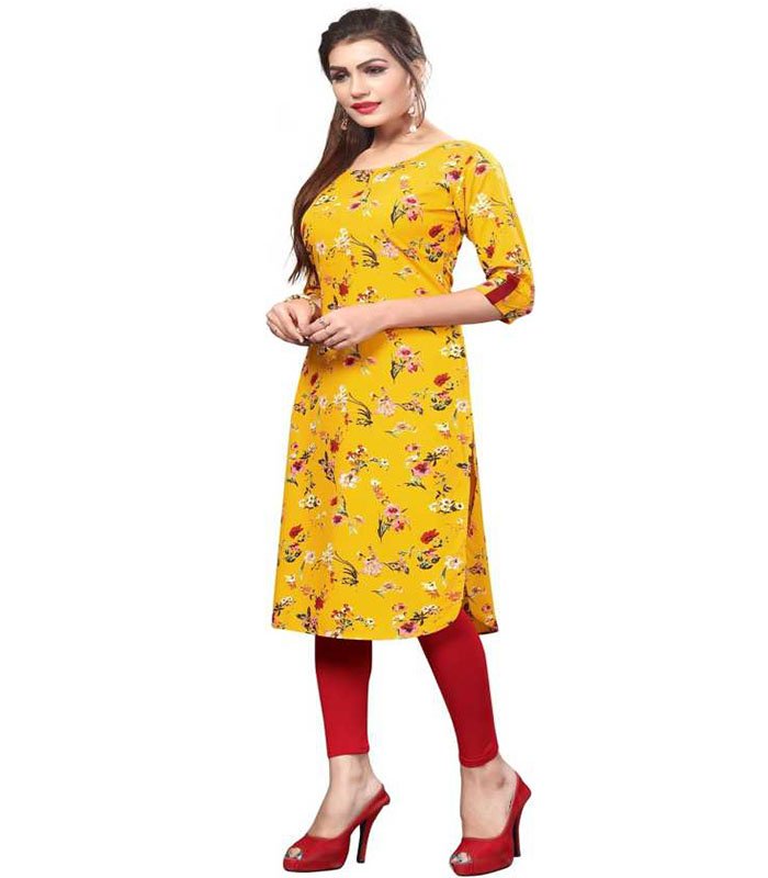 Dstudio Women Printed Crepe Straight Kurta (Yellow) - Image 4