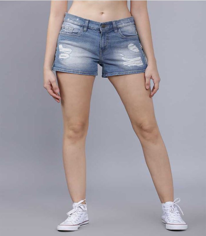 Tokyo Tallies Washed Women Blue Regular Shorts