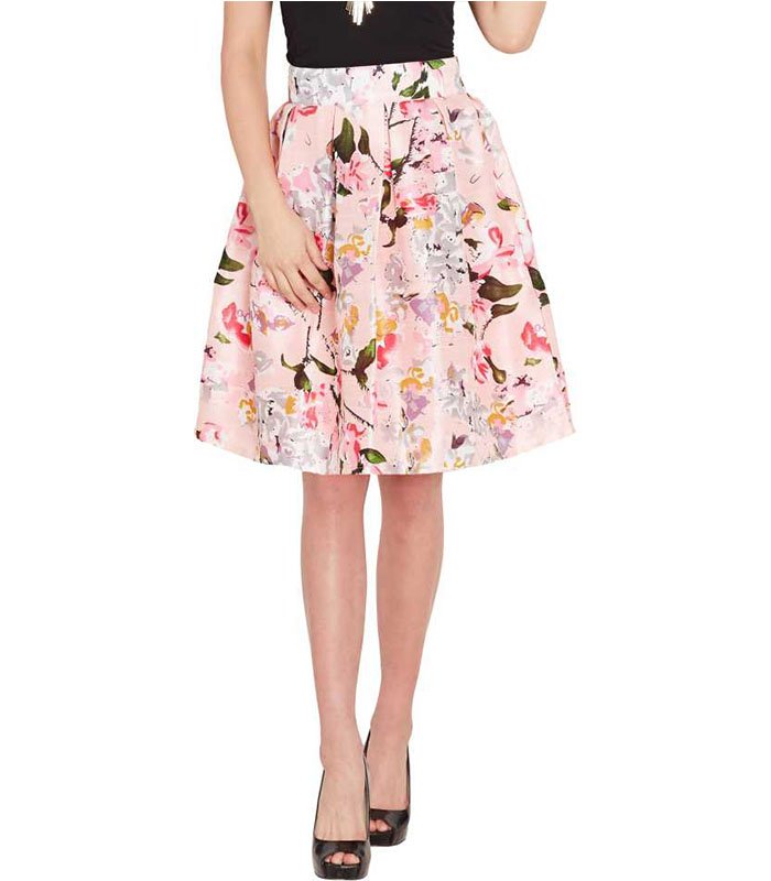 Sassfrass Women Floral Print Pleated Pink Skirt