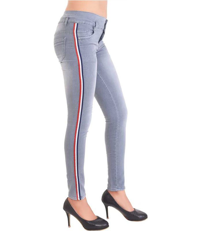 Side Stripe Skinny Women Grey Jeans