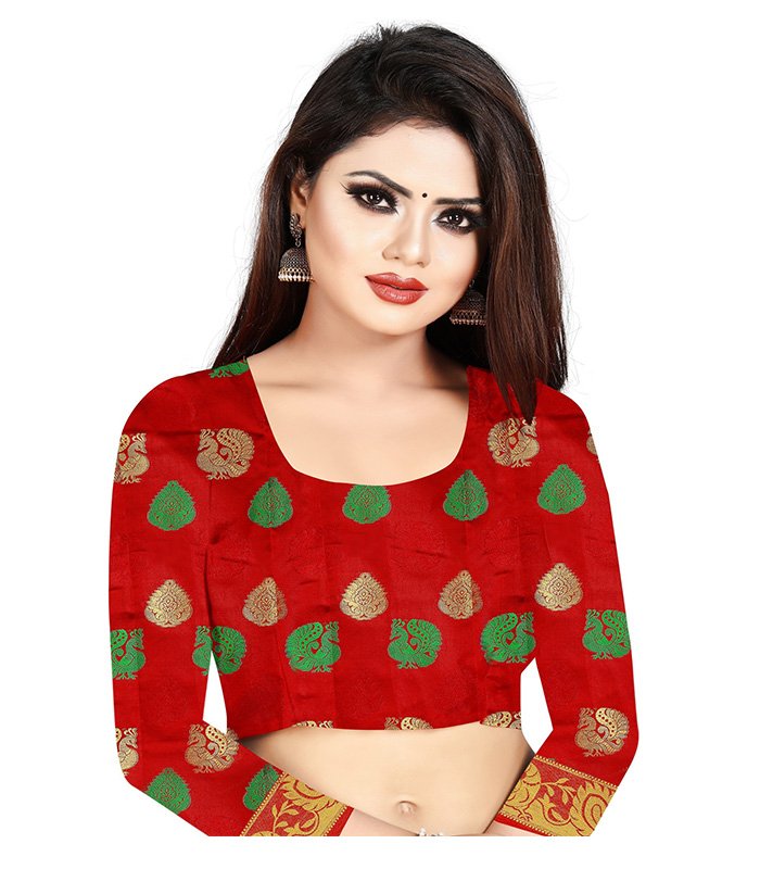 Woven, Embroidered, Checkered Banarasi Jacquard, Cotton Silk Saree (Blue) - Image 5