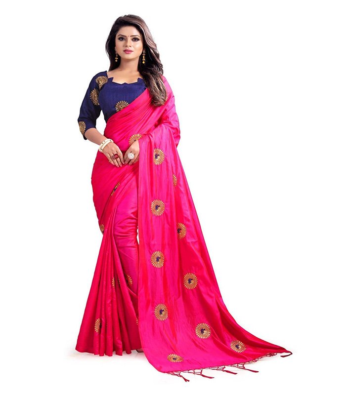 Embroidered Fashion Poly Silk Saree (Pink)
