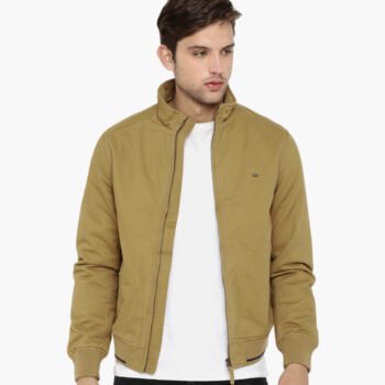 Men Khaki Solid Bomber Jacket