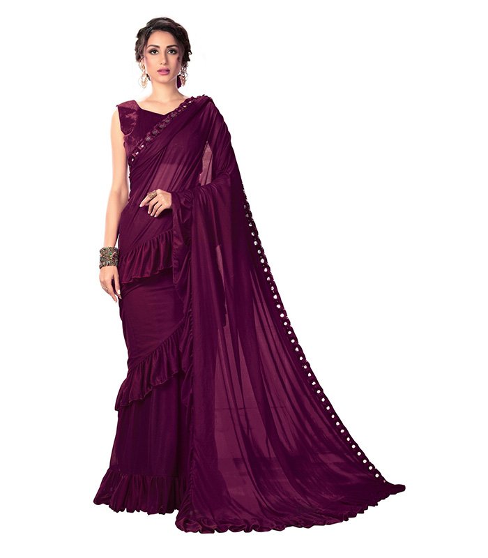 Solid Fashion Lycra Blend Saree (Purple)