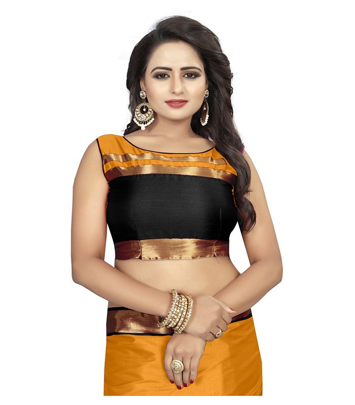 Striped Dharmavaram Cotton Silk Saree (Orange) - Image 4