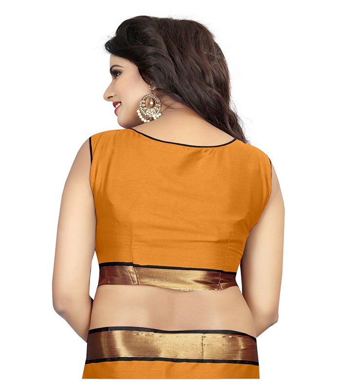 Striped Dharmavaram Cotton Silk Saree (Orange) - Image 5