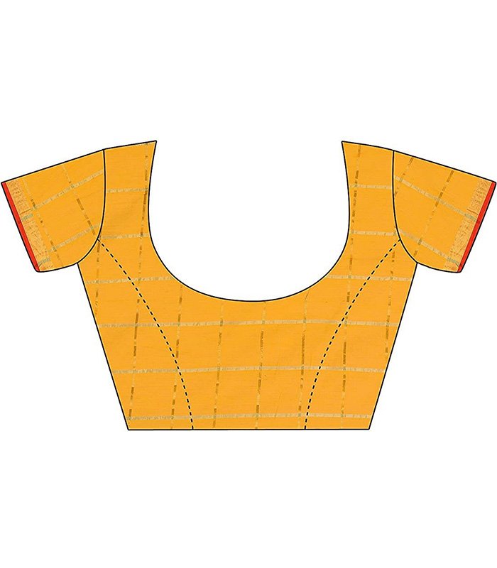 Woven, Striped, Self Design Kota Doria Cotton Silk Saree (Yellow) - Image 4