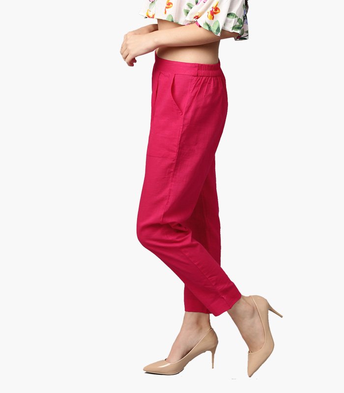 Women Pink Regular Trousers - Image 4