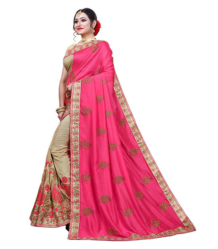 Woven Bollywood Jacquard Saree (Pink, Cream)