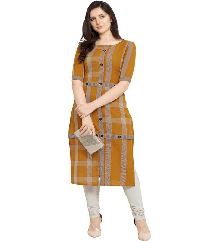 Creation Women Checkered Rayon Straight Kurta