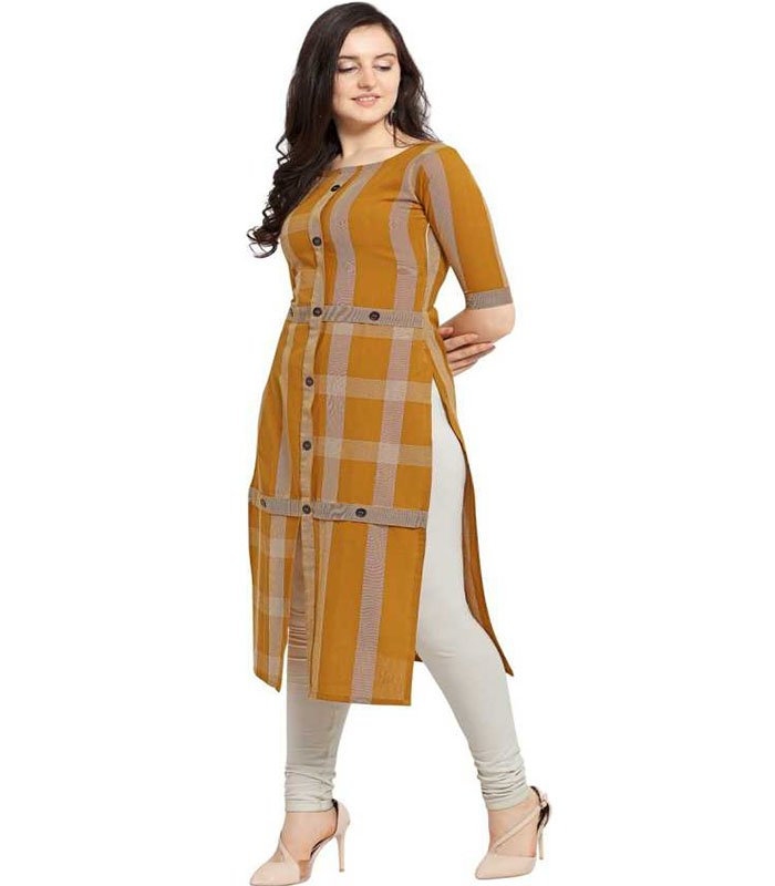 Creation Women Checkered Rayon Straight Kurta - Image 3