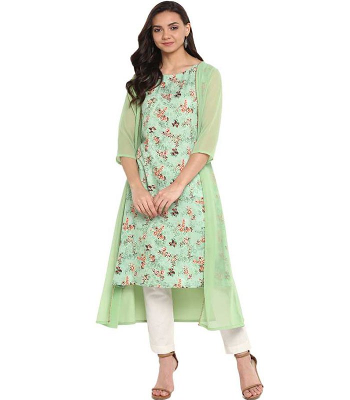 Anasya Women Printed Poly Crepe A-line Kurta (Multicolor)