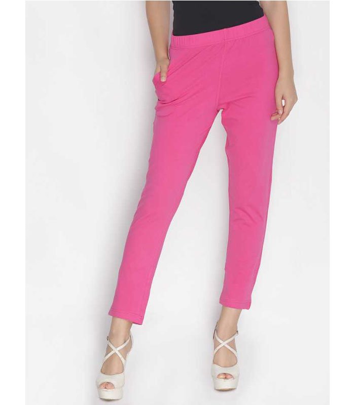 Slim Fit Women Pink Cotton Lycra Blend Trousers