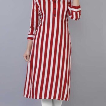 Women Striped Cotton Rayon Blend Straight Kurta