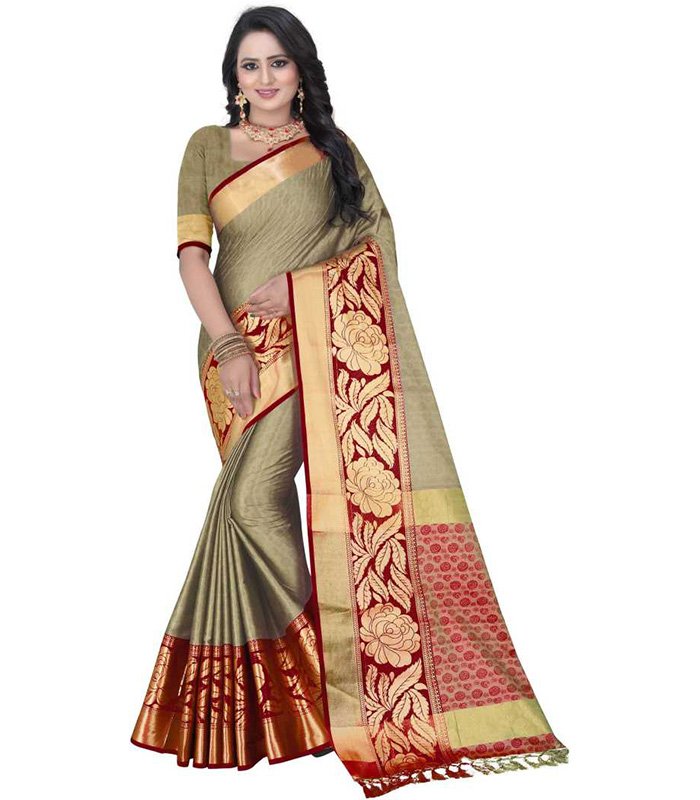 Embellished Dharmavaram Jacquard, Art Silk Saree (Grey)