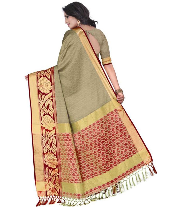 Embellished Dharmavaram Jacquard, Art Silk Saree (Grey) - Image 3