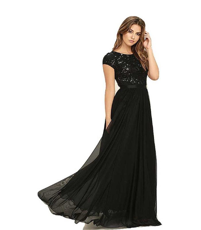 Royal Solid Georgette Blend Stitched Flared/A-line Gown  (Black)
