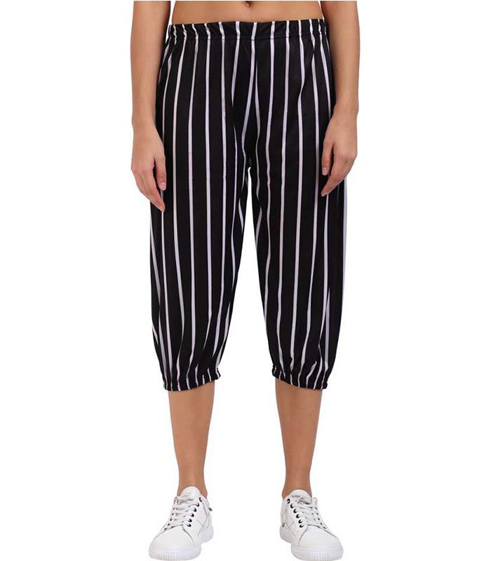 Women's Cotton Blended Striped Capri | Stretchable 3/4 Women's Casual Capris Women Black Capri