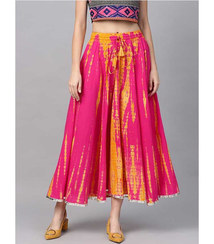 Vara Women Abstract Flared Pink Skirt