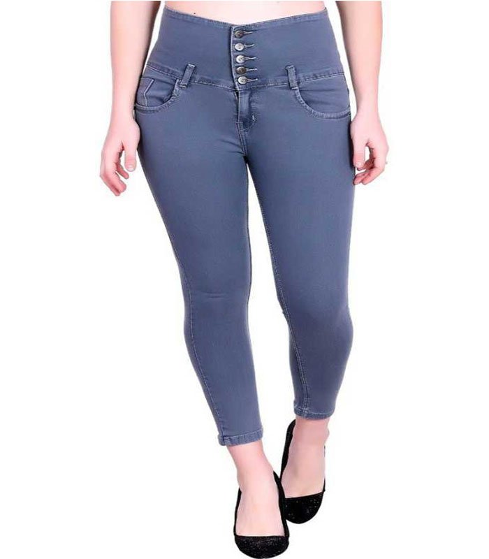 5 Button Stretchable Ankle Length Denim Lycra Slim Women Grey Jeans