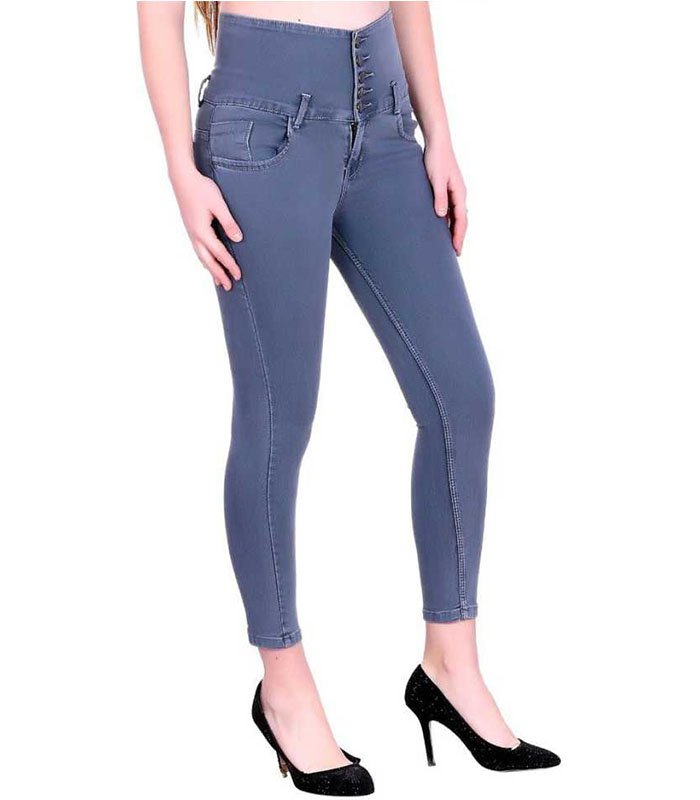 5 Button Stretchable Ankle Length Denim Lycra Slim Women Grey Jeans - Image 3
